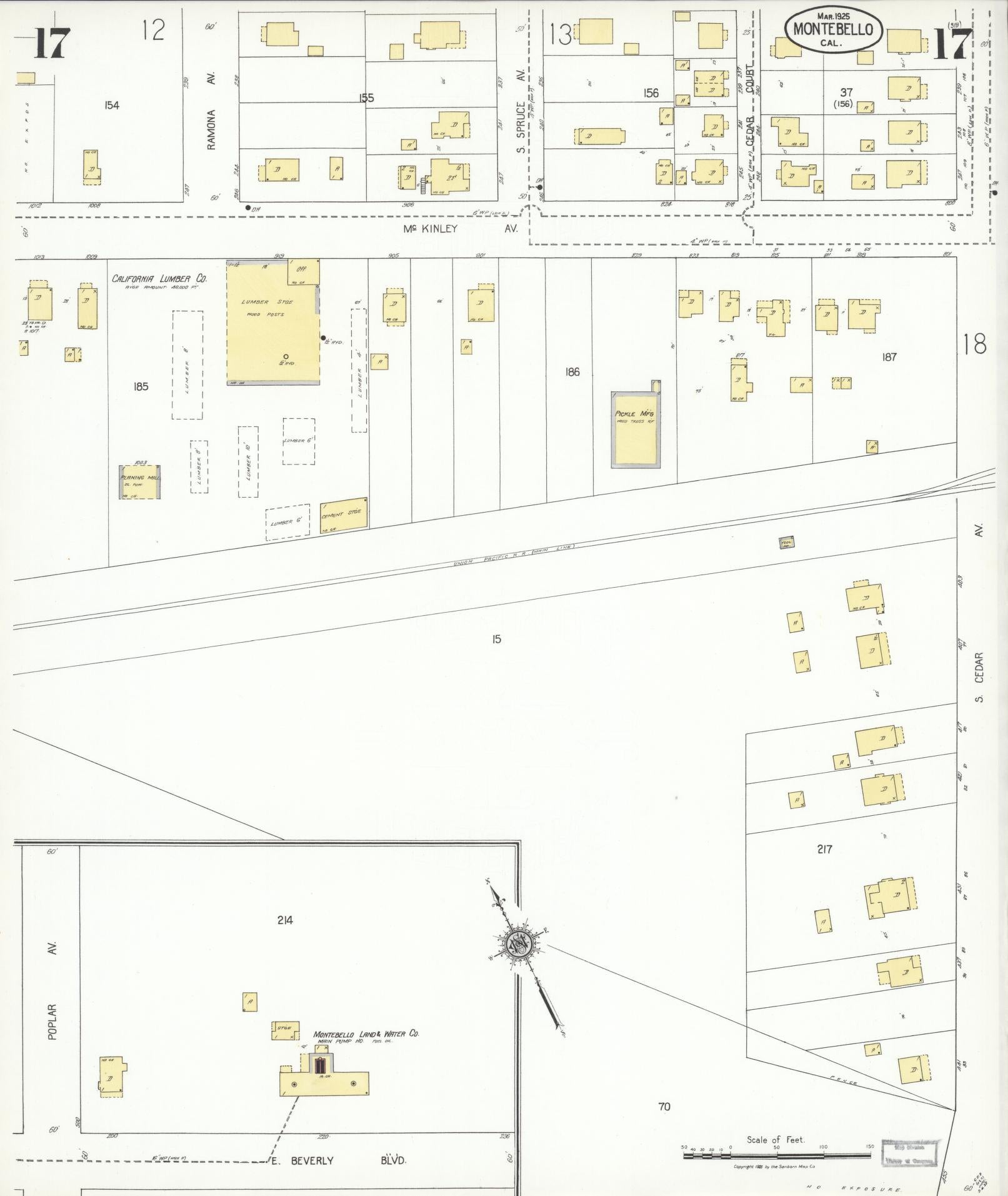 Sanborn Fire Insurance Map from Montebello, Los Angeles County, California (1925), Sheet #0017 - Complete Map Set gallery image, historic Sanborn map, vintage wall art, California California