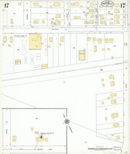 Sanborn Fire Insurance Map from Montebello, Los Angeles County, California (1925), Sheet #0017 - Complete Map Set gallery image, historic Sanborn map, vintage wall art, California California