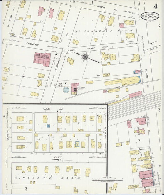 Sanborn Fire Insurance Map from West Chicago, Du Page County, Illinois (1923), Sheet #0004 - Historic Sanborn Fire Insurance Map Print, vintage old map wall art, antique decor, genealogy gift, Illinois Illinois map