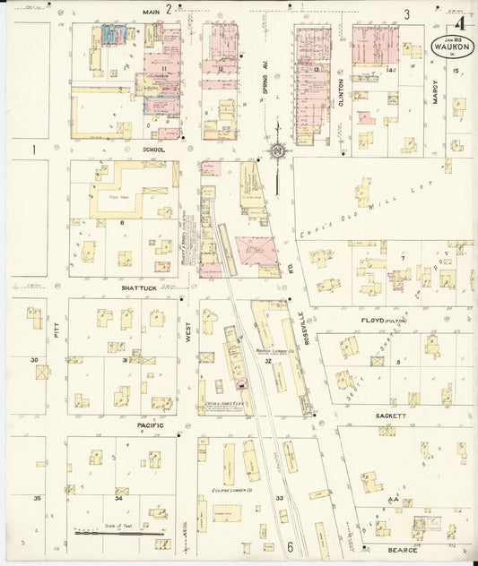 Sanborn Fire Insurance Map from Waukon, Allamakee County, Iowa (1913), Sheet #0004 - Historic Sanborn Fire Insurance Map Print, vintage old map wall art
