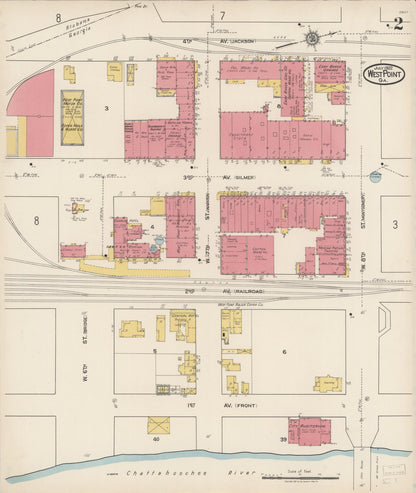 Sanborn Fire Insurance Map from West Point, Troup County, Georgia (1922), Sheet #0002 - Complete Map Set gallery image, historic Sanborn map, vintage wall art, Alabama Alabama