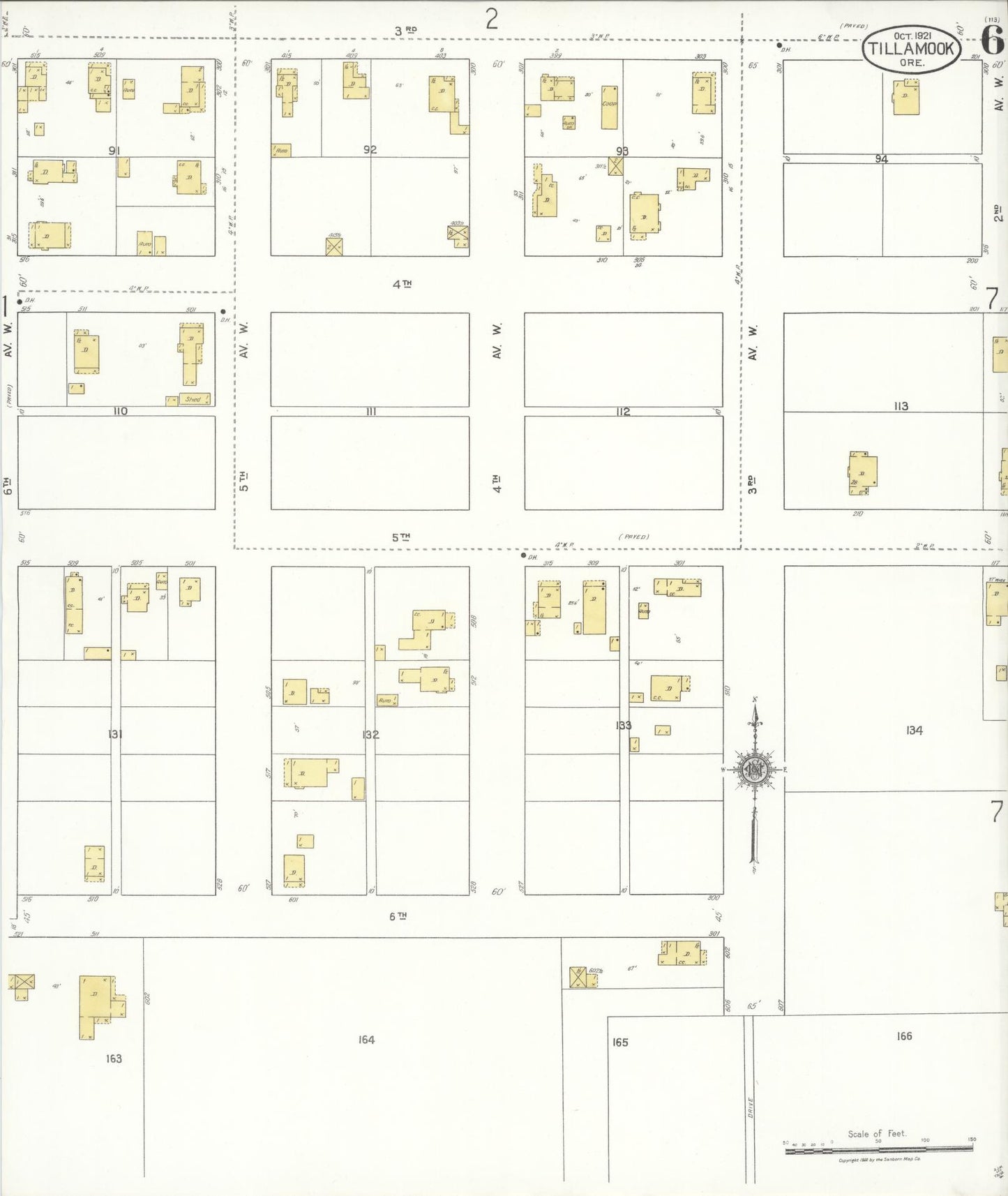 Sanborn Fire Insurance Map from Tillamook, Tillamook County, Oregon (1921), Sheet #0006 - Complete Map Set gallery image, historic Sanborn map, vintage wall art, Oregon Oregon