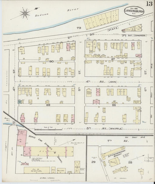 Sanborn Fire Insurance Map from Lansingburg, Rensselaer County, New York (1886), Sheet #0013 - Historic Sanborn Fire Insurance Map Print, vintage old map wall art, antique decor, genealogy gift, New York New York map