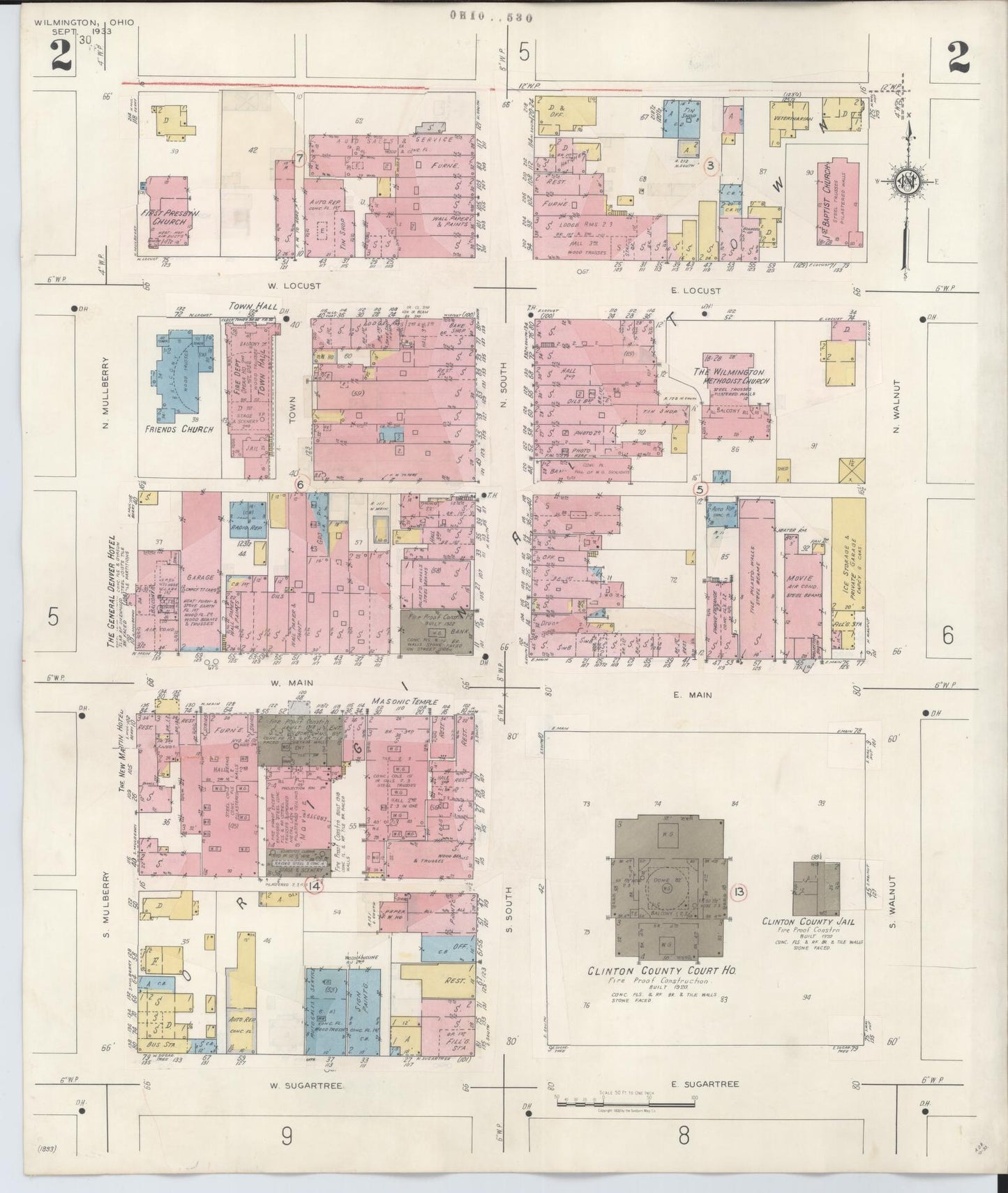 Sanborn Fire Insurance Map from Wilmington, Clinton County, Ohio (1949), Sheet #0002 - Complete Map Set gallery image, historic Sanborn map, vintage wall art, Ohio Ohio