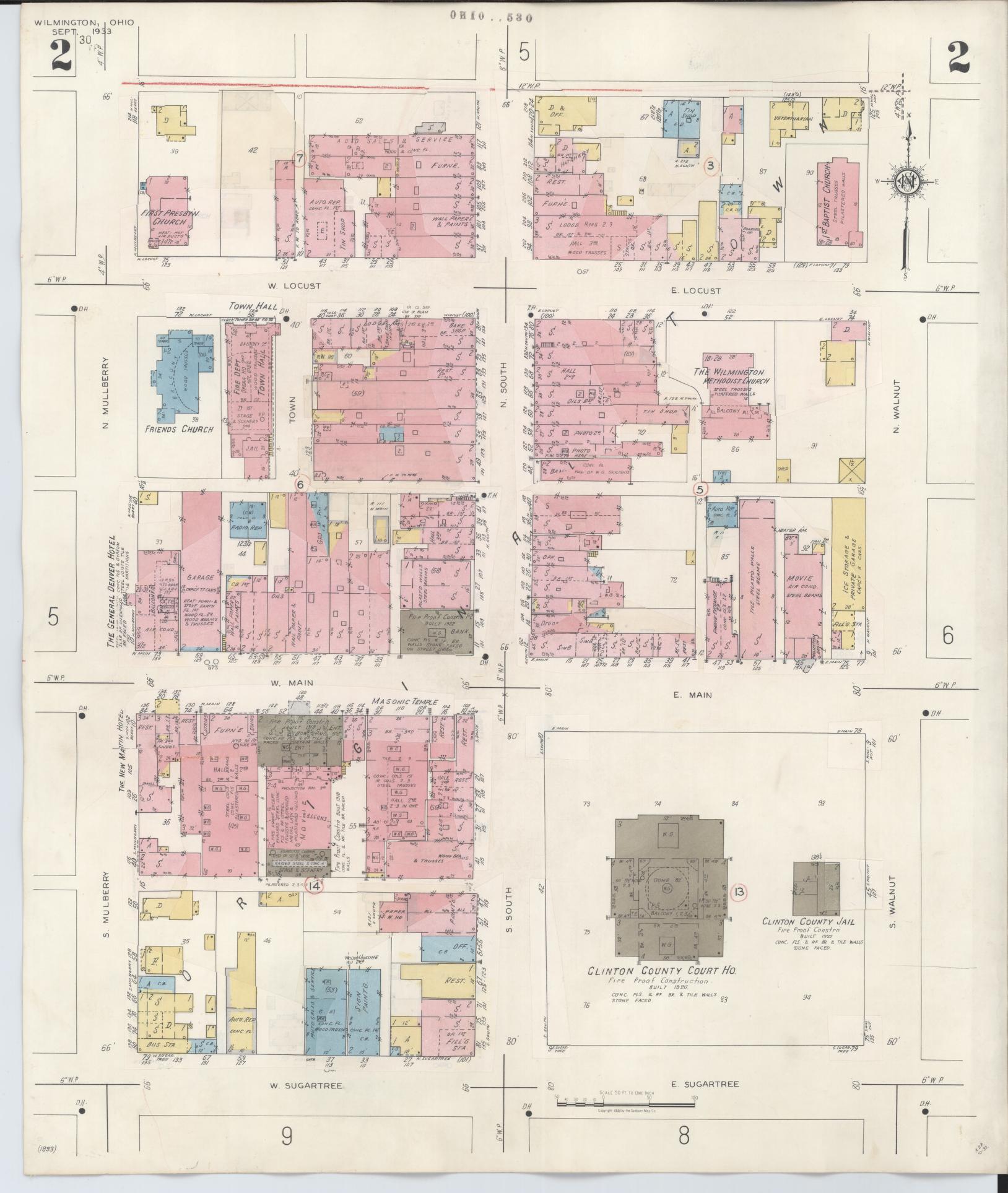 Sanborn Fire Insurance Map from Wilmington, Clinton County, Ohio (1949), Sheet #0002 - Complete Map Set gallery image, historic Sanborn map, vintage wall art, Ohio Ohio