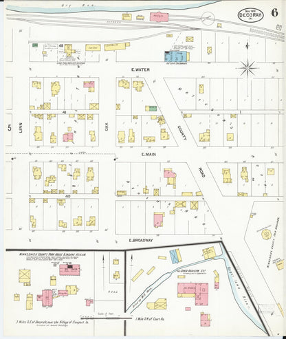 Sanborn Fire Insurance Map from Decorah, Winneshiek County, Iowa (1902), Sheet #0006 - Historic Sanborn Fire Insurance Map Print, vintage old map wall art