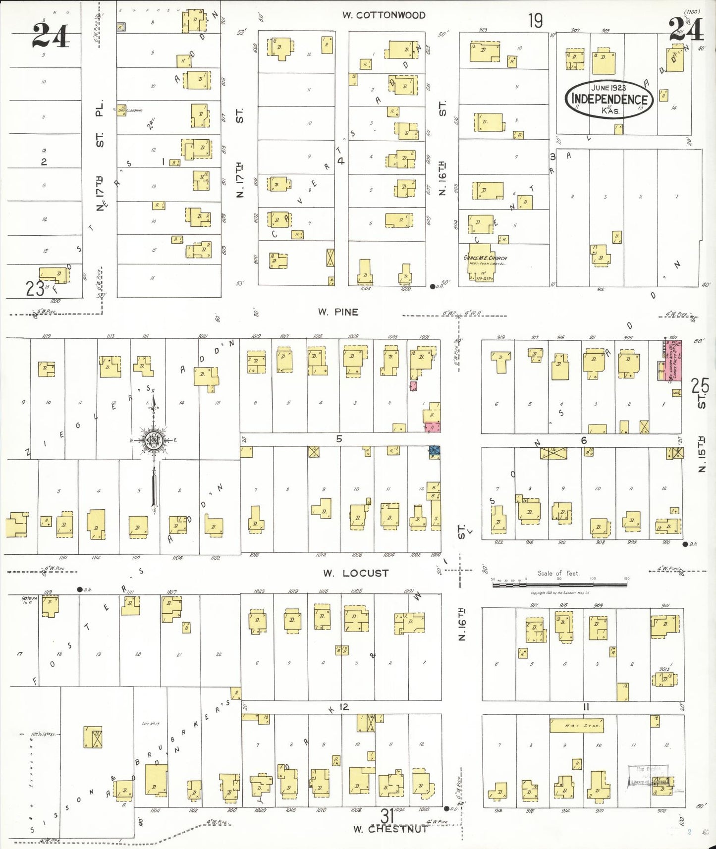 Sanborn Fire Insurance Map from Independence, Montgomery County, Kansas (1923), Sheet #0025 - Complete Map Set gallery image, historic Sanborn map, vintage wall art, Kansas Kansas
