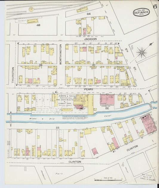 Sanborn Fire Insurance Map from Defiance, Defiance County, Ohio (1893), Sheet #0006 - Historic Sanborn Fire Insurance Map Print, vintage old map wall art, antique decor, genealogy gift, Ohio Ohio map