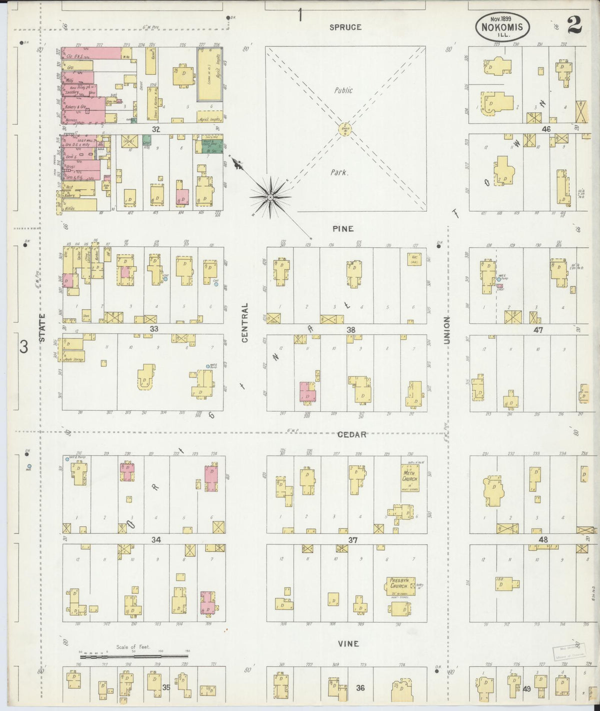 Sanborn Fire Insurance Map from Nokomis, Montgomery County, Illinois (1899), Sheet #0002 - Historic Sanborn Fire Insurance Map Print, vintage old map wall art, antique decor, genealogy gift, Illinois Illinois map
