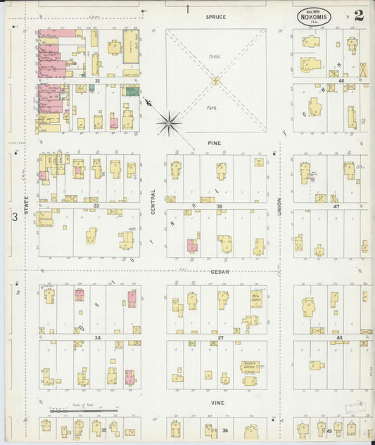 Sanborn Fire Insurance Map from Nokomis, Montgomery County, Illinois (1899), Sheet #0002 - Historic Sanborn Fire Insurance Map Print, vintage old map wall art, antique decor, genealogy gift, Illinois Illinois map