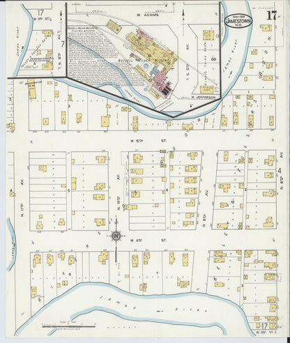 Sanborn Fire Insurance Map from Jamestown, Stutsman County, North Dakota (1919), Sheet #0017 - Complete Map Set gallery image, historic Sanborn map, vintage wall art, North Dakota North Dakota