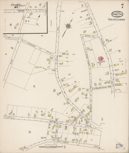 Sanborn Fire Insurance Map from Grafton, Worcester County, Massachusetts (1922), Sheet #0007 - Historic Sanborn Fire Insurance Map Print, vintage old map wall art, antique decor, genealogy gift, Massachusetts Massachusetts map