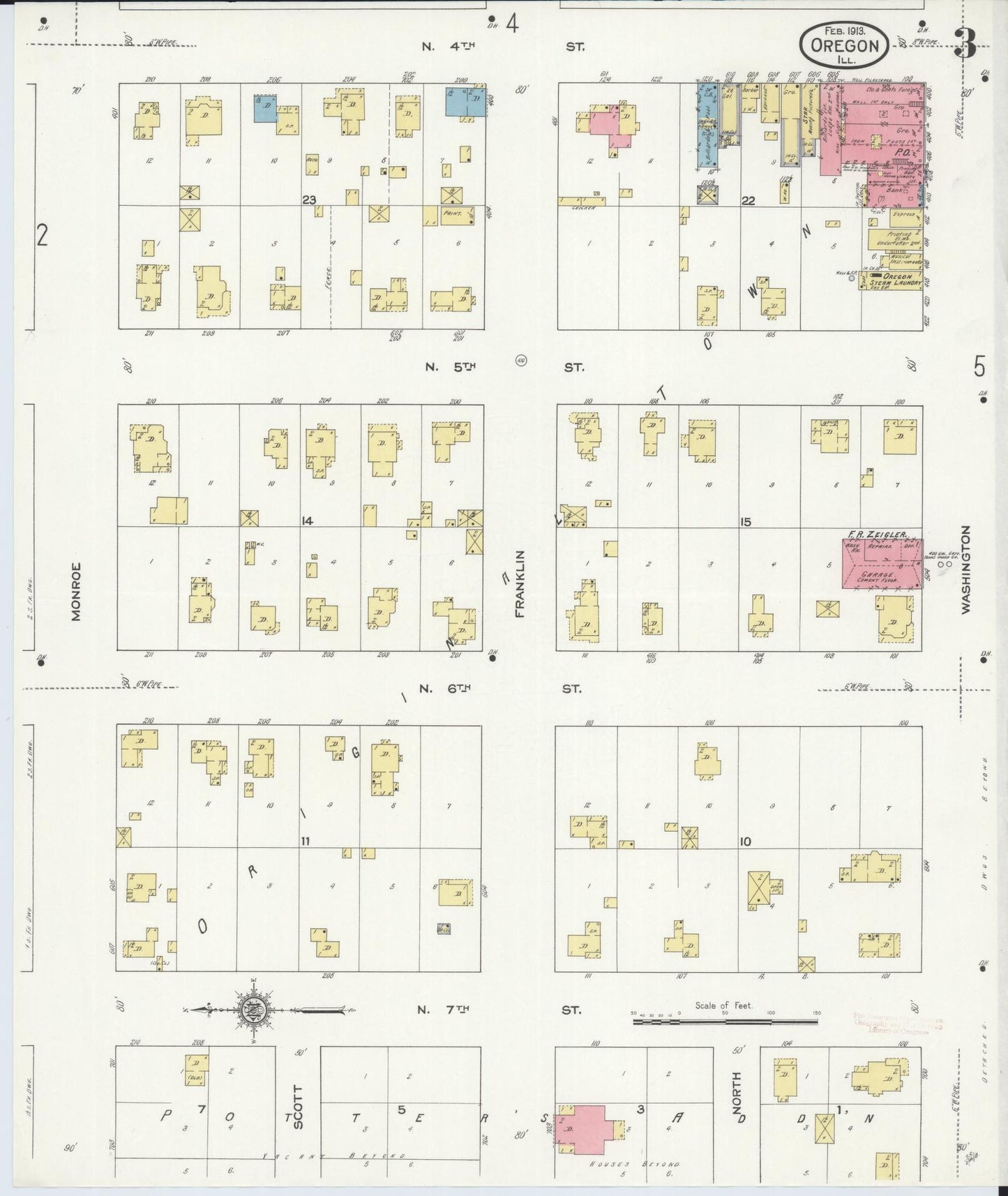 Sanborn Fire Insurance Map from Oregon, Ogle County, Illinois (1913), Sheet #0003 - Complete Map Set gallery image, historic Sanborn map, vintage wall art, Oregon Oregon