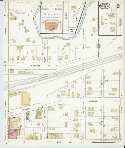 Sanborn Fire Insurance Map from Milbank, Grant County, South Dakota (1916), Sheet #0002 - Complete Map Set gallery image, historic Sanborn map, vintage wall art, South Dakota South Dakota