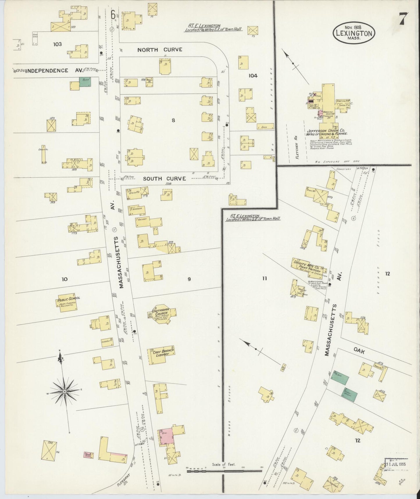 Sanborn Fire Insurance Map from Lexington, Middlesex County, Massachusetts (1908), Sheet #0007 - Complete Map Set gallery image, historic Sanborn map, vintage wall art, Massachusetts Massachusetts