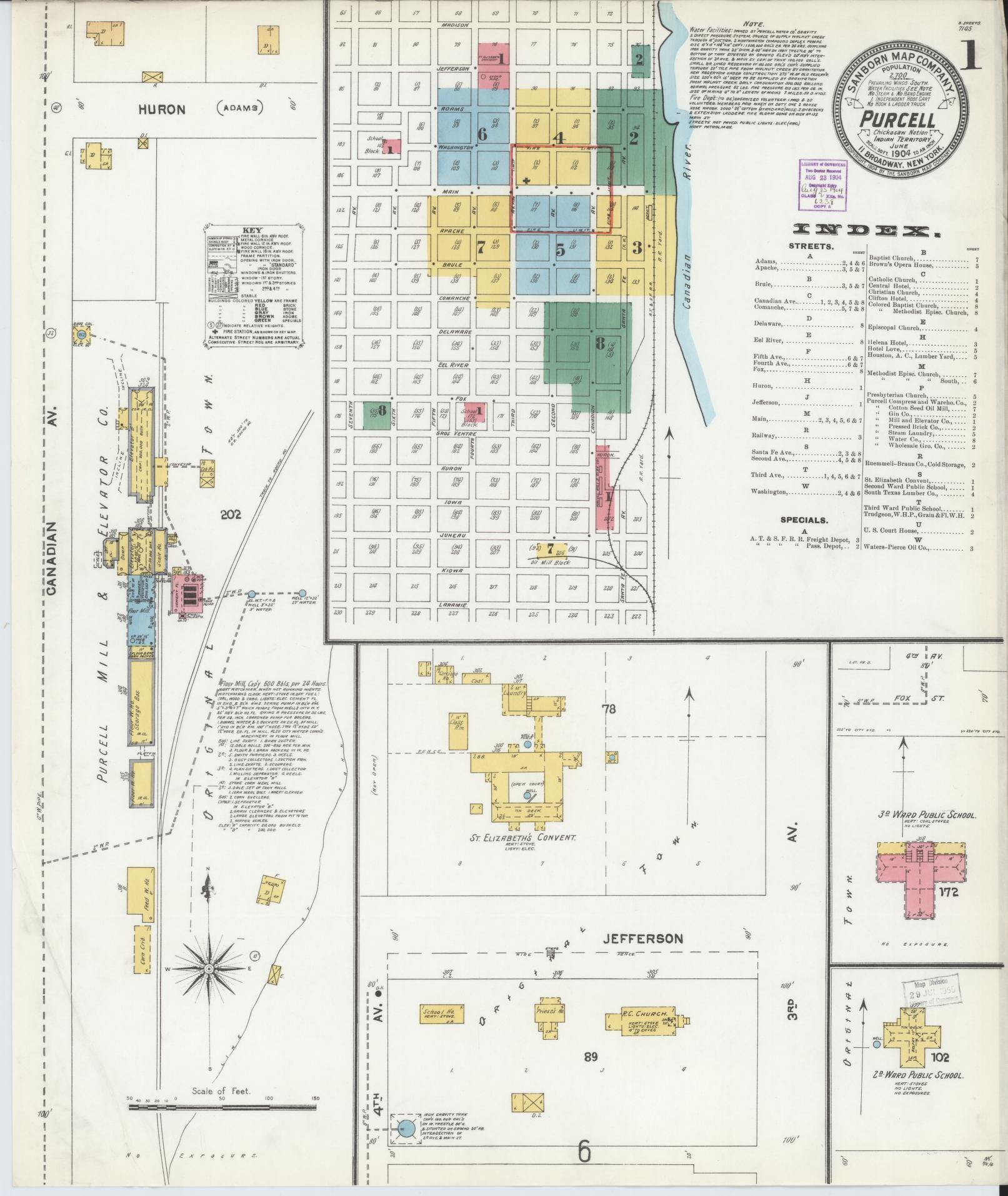 Sanborn Fire Insurance Map from Purcell, McClain County, Oklahoma (1904), Sheet #0001 - Complete Map Set gallery image, historic Sanborn map, vintage wall art, Oklahoma Oklahoma