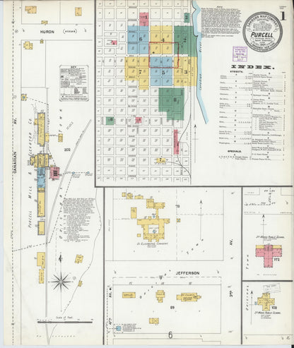 Sanborn Fire Insurance Map from Purcell, McClain County, Oklahoma (1904), Sheet #0001 - Complete Map Set gallery image, historic Sanborn map, vintage wall art, Oklahoma Oklahoma