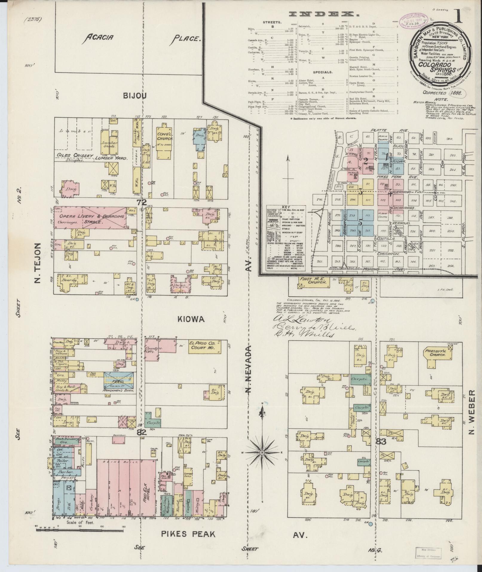 Sanborn Fire Insurance Map from Colorado Springs, El Paso County, Colorado. (1888) – Historic Sanborn Fire Insurance Map Print