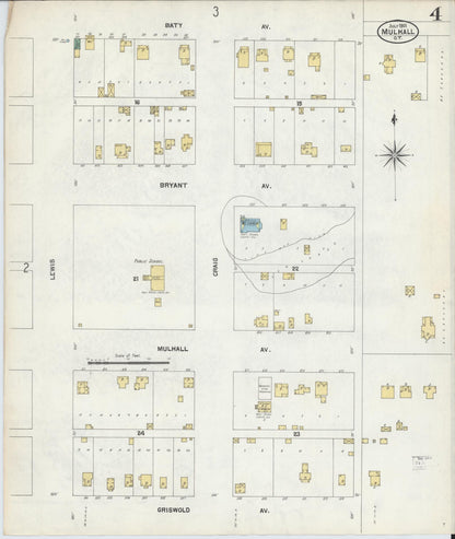 Sanborn Fire Insurance Map from Mulhall, Logan County, Oklahoma (1901), Sheet #0004 - Complete Map Set gallery image, historic Sanborn map, vintage wall art, Oklahoma Oklahoma