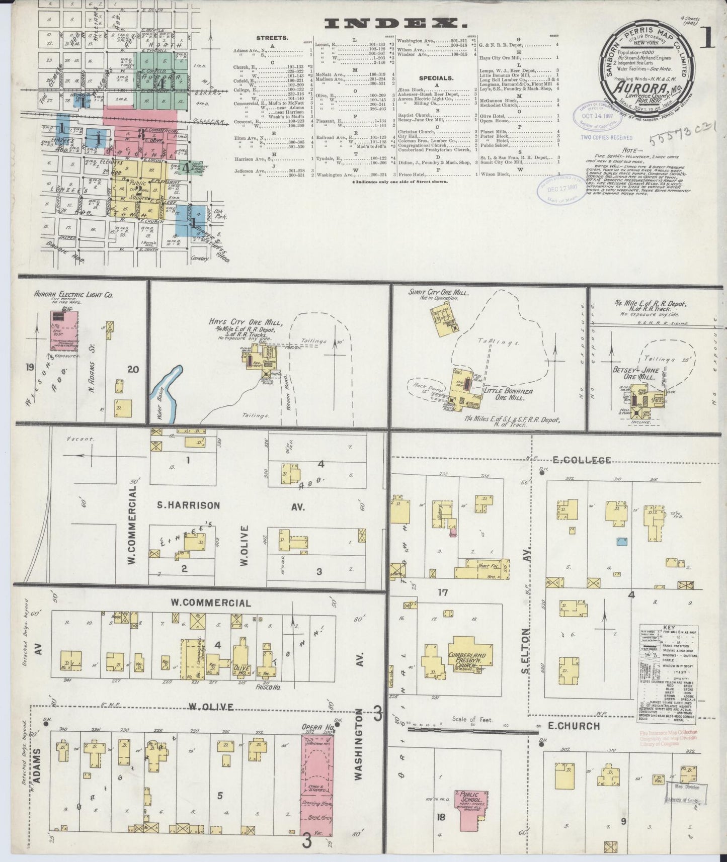 Sanborn Fire Insurance Map from Aurora, Lawrence County, Missouri (1897), Sheet #0001 - Complete Map Set gallery image, historic Sanborn map, vintage wall art, Missouri Missouri