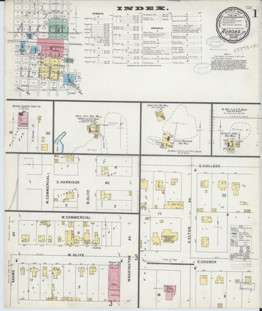 Sanborn Fire Insurance Map from Aurora, Lawrence County, Missouri (1897), Sheet #0001 - Complete Map Set gallery image, historic Sanborn map, vintage wall art, Missouri Missouri