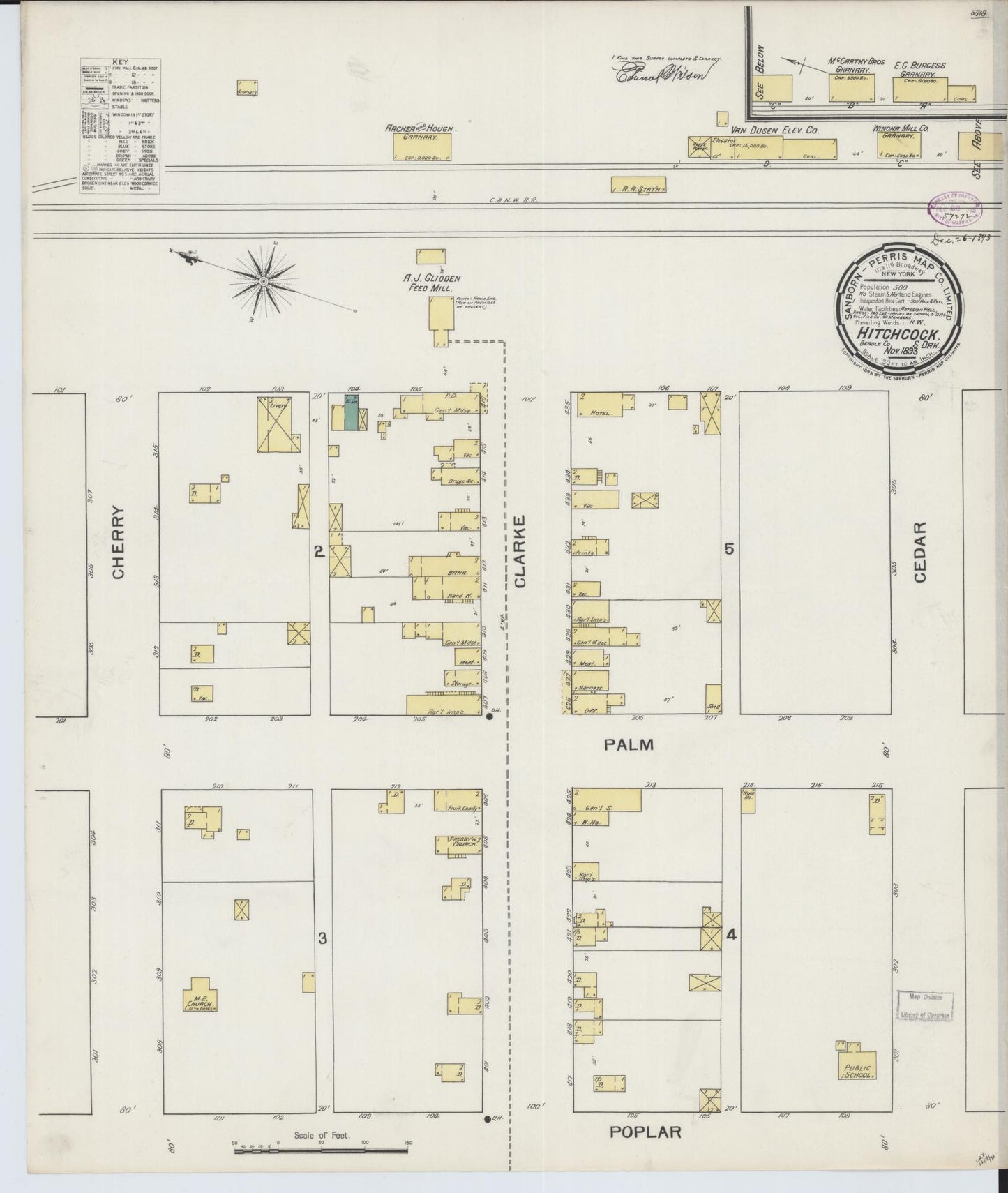 Sanborn Fire Insurance Map from Hitchcock, Beadle County, South Dakota (1893), Sheet #0001 - Historic Sanborn Fire Insurance Map Print, vintage old map wall art, antique decor, genealogy gift, South Dakota South Dakota map