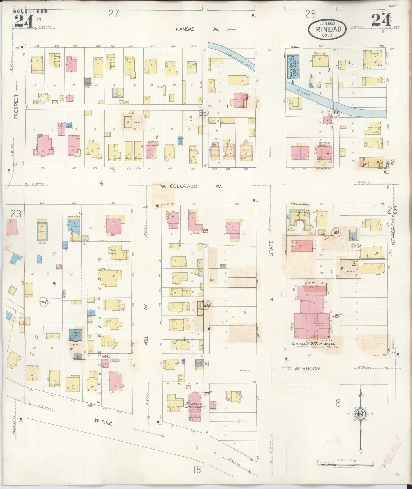 Sanborn Fire Insurance Map from Trinidad, Las Animas County, Colorado (1948), Sheet #0024 - Complete Map Set gallery image, historic Sanborn map, vintage wall art, Colorado Colorado