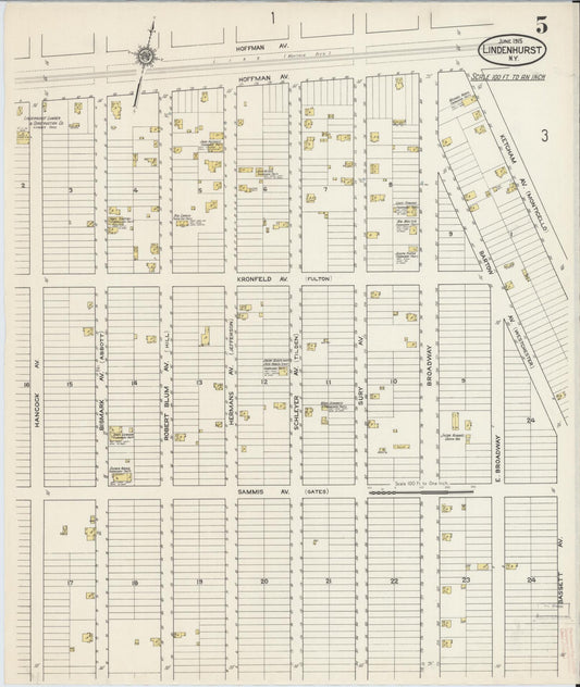 Sanborn Fire Insurance Map from Lindenhurst, Suffolk County, New York (1915), Sheet #0005 - Historic Sanborn Fire Insurance Map Print, vintage old map wall art, antique decor, genealogy gift, New York New York map