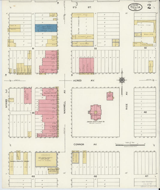 Sanborn Fire Insurance Map from Tulia, Swisher County, Texas (1921), Sheet #0002 - Historic Sanborn Fire Insurance Map Print, vintage old map wall art, antique decor, genealogy gift, Texas Texas map