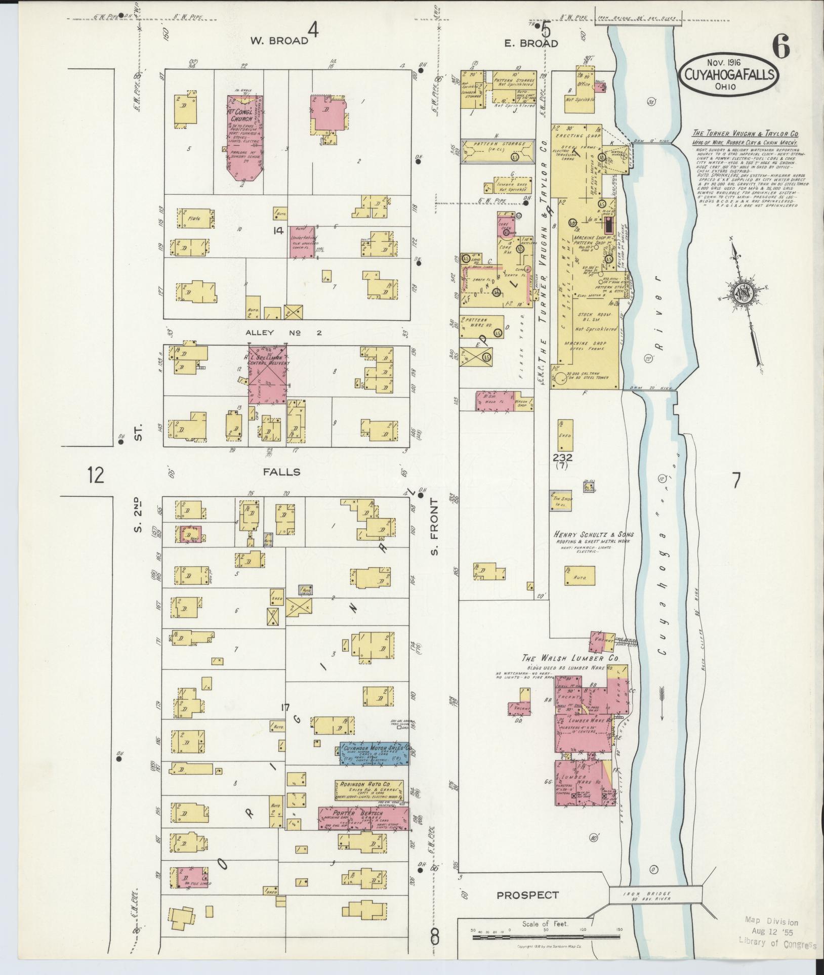 Sanborn Fire Insurance Map from Cuyahoga Falls, Summit County, Ohio (1916), Sheet #0006 - Historic Sanborn Fire Insurance Map Print, vintage old map wall art, antique decor, genealogy gift, Ohio Ohio map