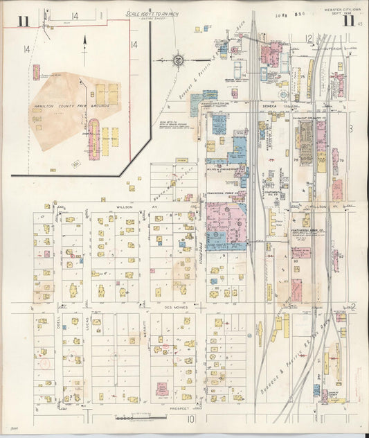 Sanborn Fire Insurance Map from Webster City, Hamilton County, Iowa (1950), Sheet #0011 - Historic Sanborn Fire Insurance Map Print, vintage old map wall art