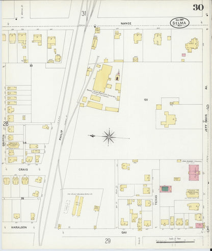 Sanborn Fire Insurance Map from Selma, Dallas County, Alabama (1907), Sheet #0030 - Complete Map Set gallery image, historic Sanborn map, vintage wall art, Alabama Alabama