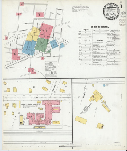 Sanborn Fire Insurance Map from North East, Erie County, Pennsylvania (1900), Sheet #0001 - Historic Sanborn Fire Insurance Map Print, vintage old map wall art, antique decor, genealogy gift, Pennsylvania Pennsylvania map