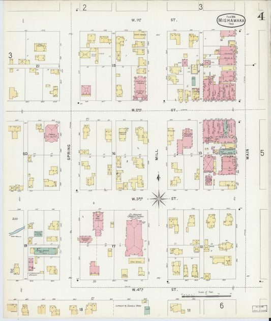 Sanborn Fire Insurance Map from Mishawaka, Saint Joseph County, Indiana (1896), Sheet #0004 - Historic Sanborn Fire Insurance Map Print, vintage old map wall art, antique decor, genealogy gift, Indiana Indiana map
