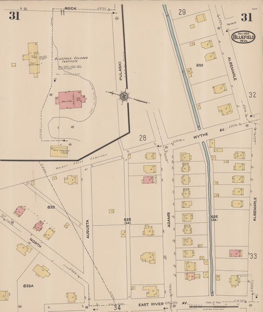 Sanborn Fire Insurance Map from Bluefield, Mercer County, West Virginia (1922), Sheet #0031 - Historic Sanborn Fire Insurance Map Print, vintage old map wall art, antique decor, genealogy gift, West Virginia West Virginia map