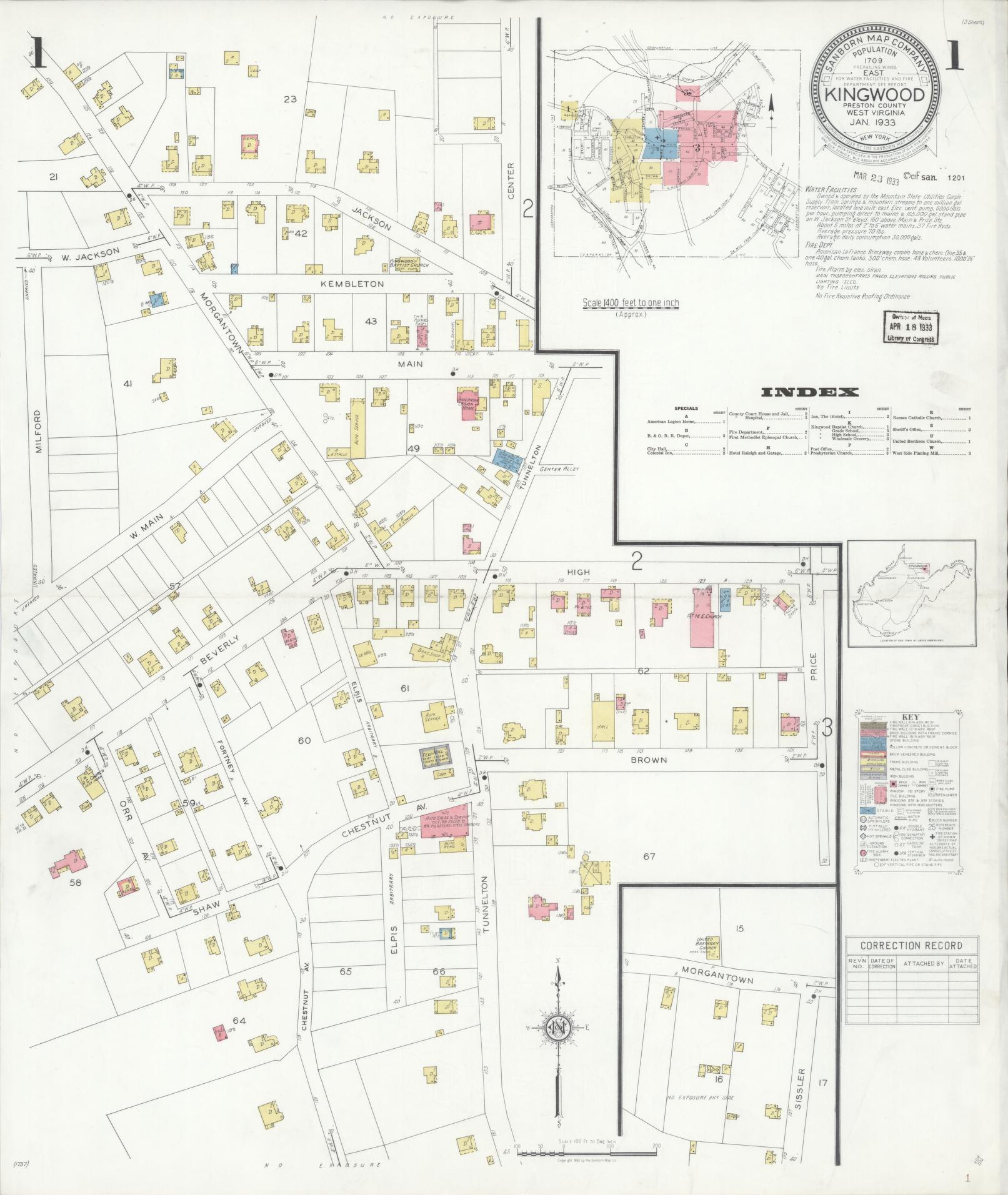 Sanborn Fire Insurance Map from Kingwood, Preston County, West Virginia. (1933) – Historic Sanborn Fire Insurance Map Print