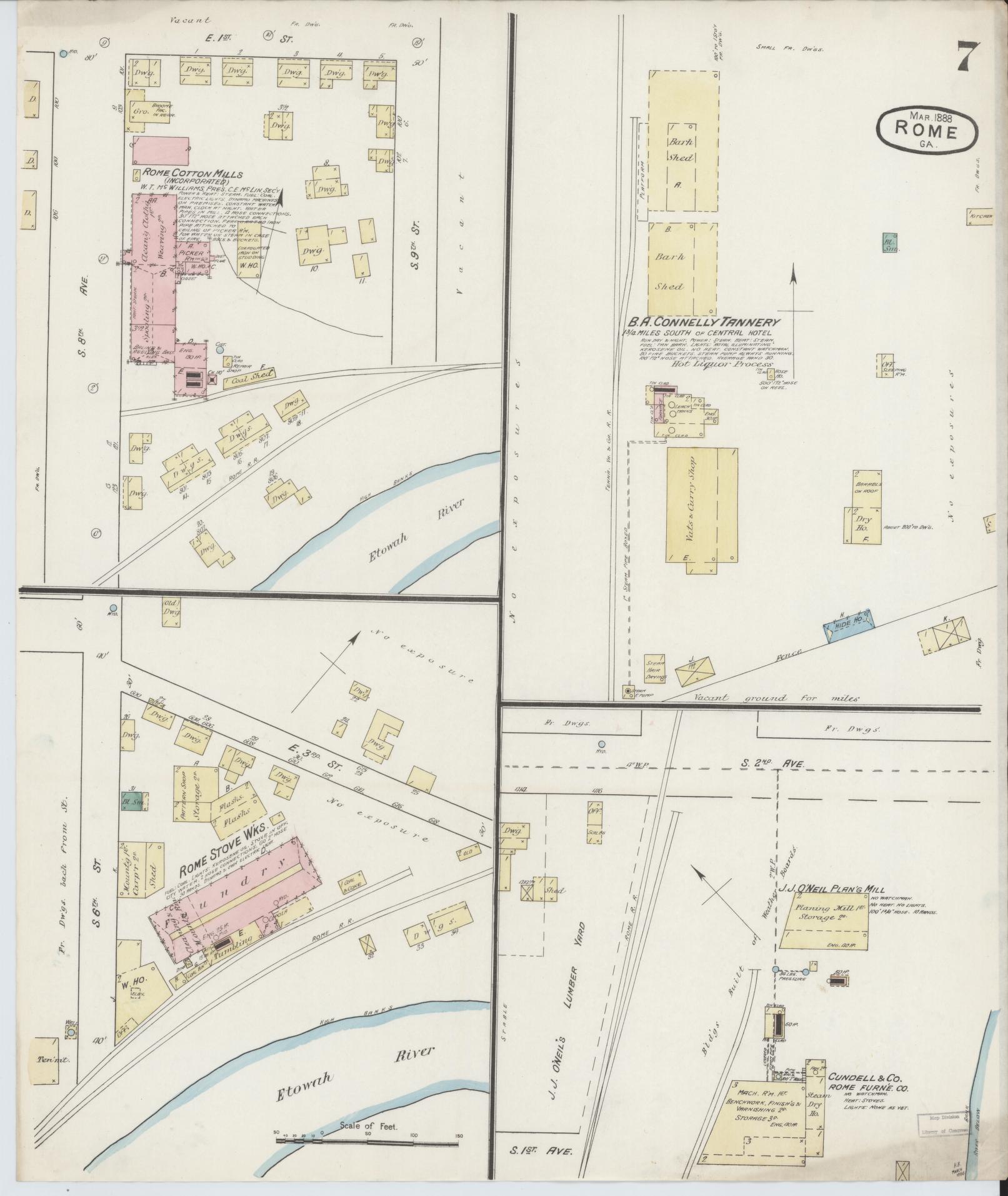 Sanborn Fire Insurance Map from Rome, Floyd County, Georgia (1888), Sheet #0007 - Complete Map Set gallery image, historic Sanborn map, vintage wall art, Georgia Georgia