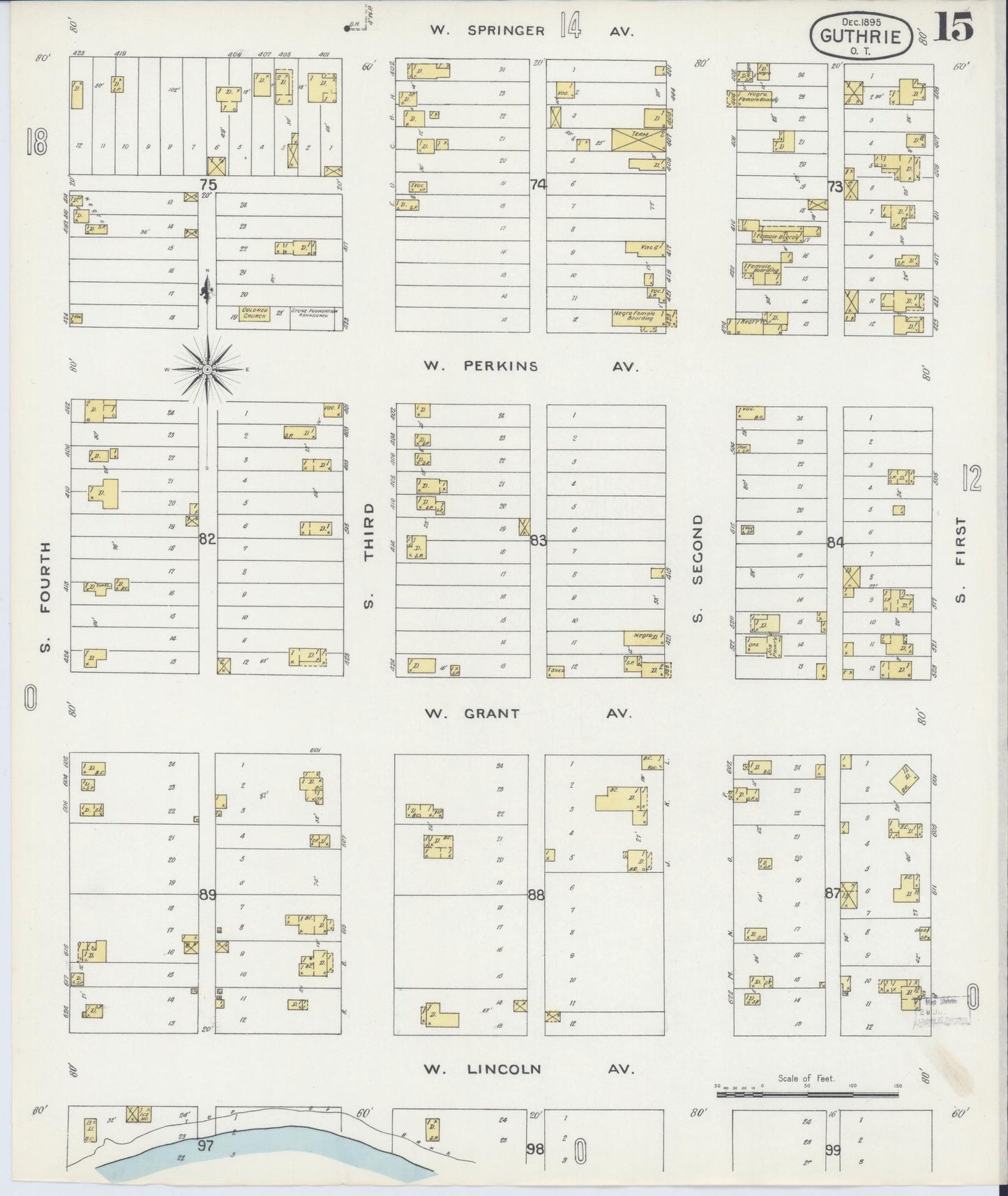 Sanborn Fire Insurance Map from Guthrie, Logan County, Oklahoma (1895), Sheet #0015 - Historic Sanborn Fire Insurance Map Print, vintage old map wall art, antique decor, genealogy gift, Oklahoma Oklahoma map