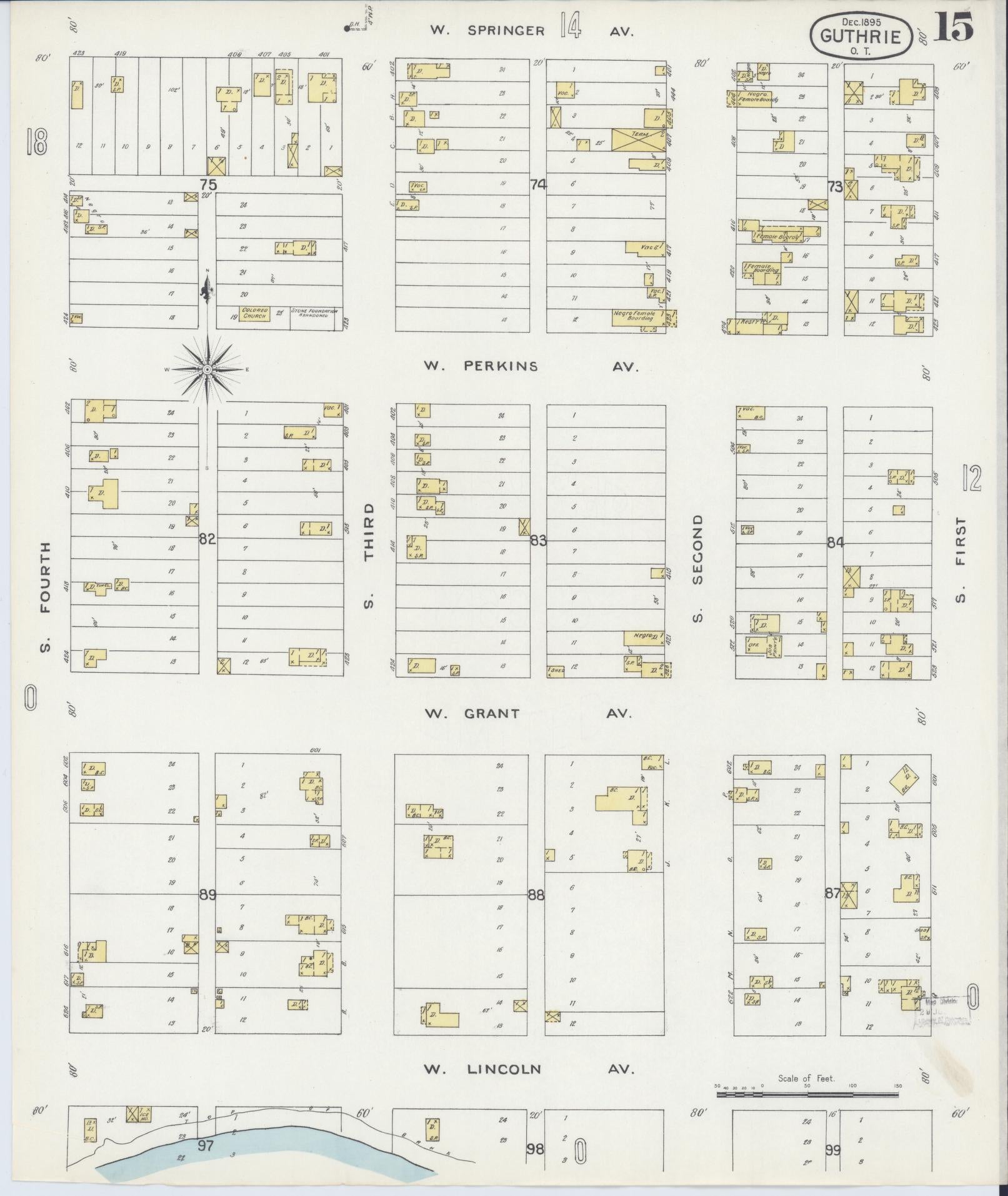 Sanborn Fire Insurance Map from Guthrie, Logan County, Oklahoma (1895), Sheet #0015 - Historic Sanborn Fire Insurance Map Print, vintage old map wall art, antique decor, genealogy gift, Oklahoma Oklahoma map