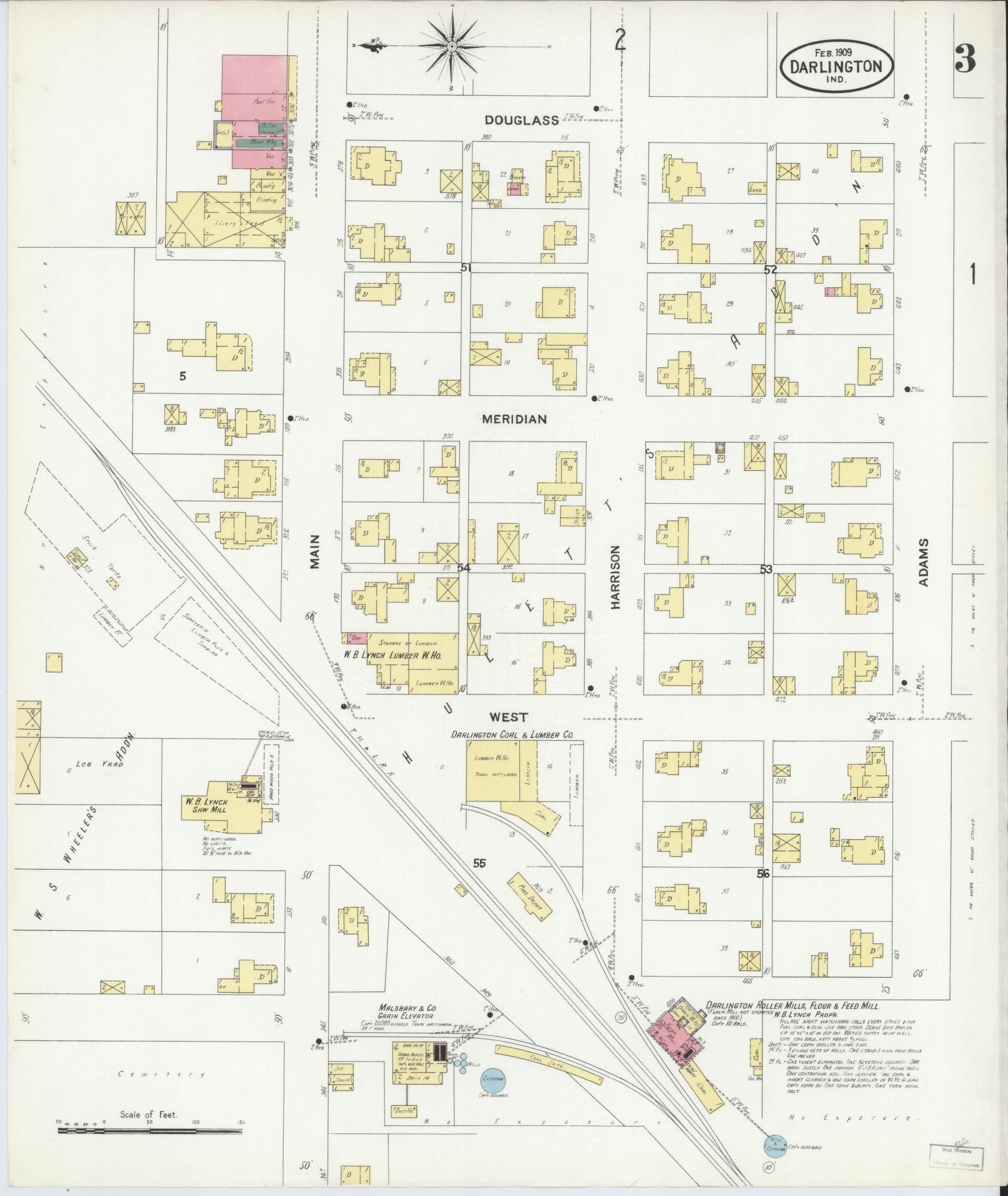 Sanborn Fire Insurance Map from Darlington, Montgomery County, Indiana (1909), Sheet #0003 - Complete Map Set gallery image, historic Sanborn map, vintage wall art, Indiana Indiana