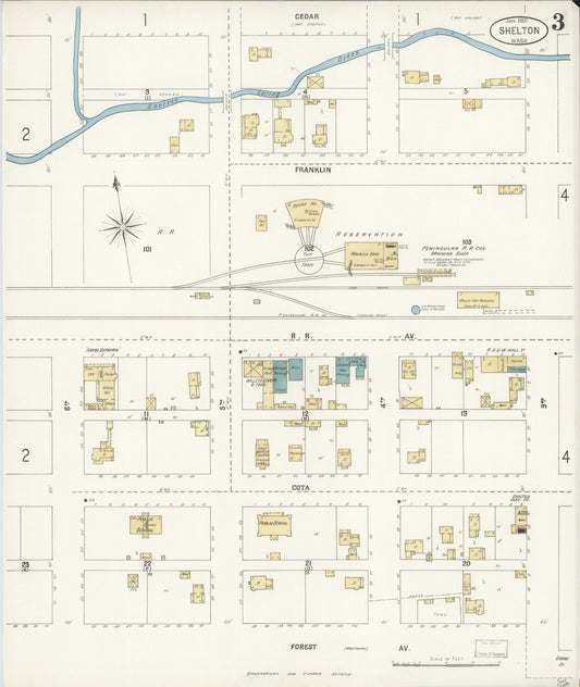 Sanborn Fire Insurance Map from Shelton, Mason County, Washington (1902), Sheet #0003 - Historic Sanborn Fire Insurance Map Print, vintage old map wall art, antique decor, genealogy gift, Washington Washington map