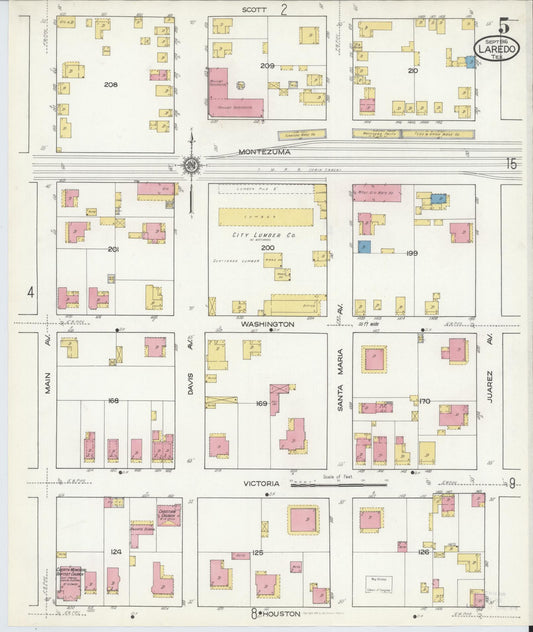 Sanborn Fire Insurance Map from Laredo, Webb County, Texas (1916), Sheet #0005 - Historic Sanborn Fire Insurance Map Print, vintage old map wall art, antique decor, genealogy gift, Texas Texas map