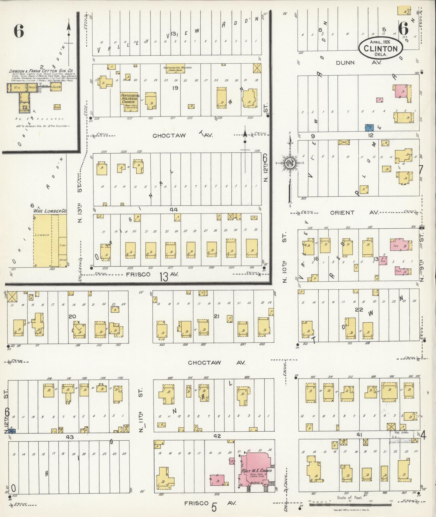 Sanborn Fire Insurance Map from Clinton, Custer County, Oklahoma (1926), Sheet #0006 - Historic Sanborn Fire Insurance Map Print, vintage old map wall art, antique decor, genealogy gift, Oklahoma Oklahoma map