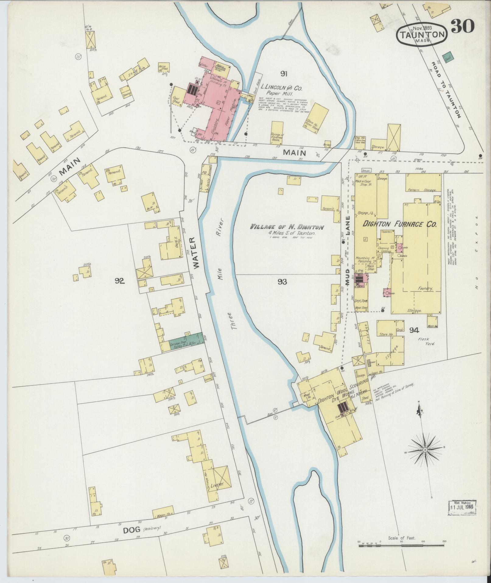 Sanborn Fire Insurance Map from Taunton, Bristol County, Massachusetts (1893), Sheet #0030 - Historic Sanborn Fire Insurance Map Print, vintage old map wall art, antique decor, genealogy gift, Massachusetts Massachusetts map