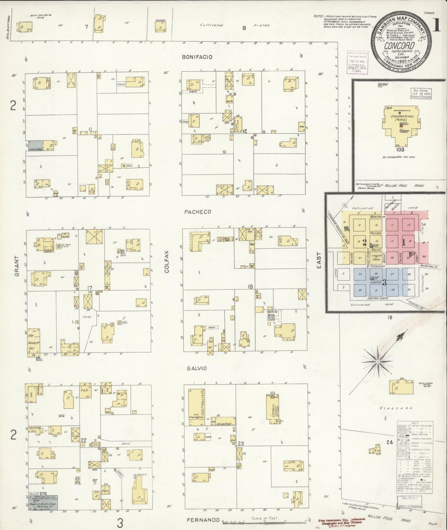Sanborn Fire Insurance Map from Concord, Contra Costa County, California (1903), Sheet #0001 - Complete Map Set gallery image, historic Sanborn map, vintage wall art, California California