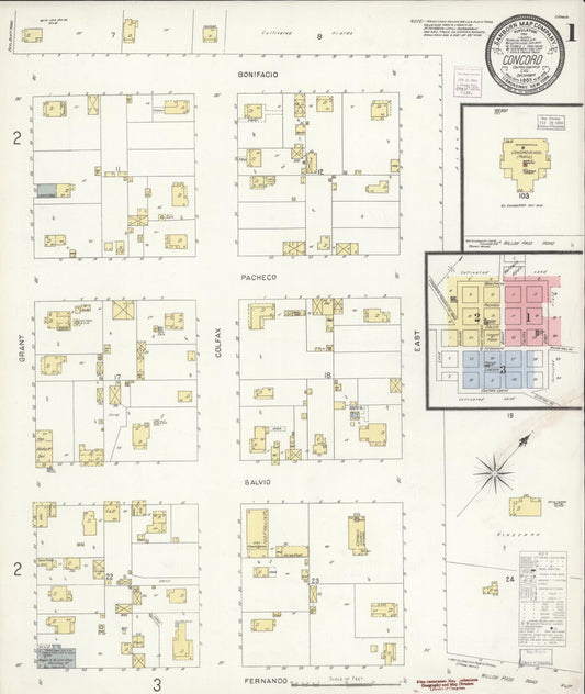 Sanborn Fire Insurance Map from Concord, Contra Costa County, California (1903), Sheet #0001 - Complete Map Set gallery image, historic Sanborn map, vintage wall art, California California