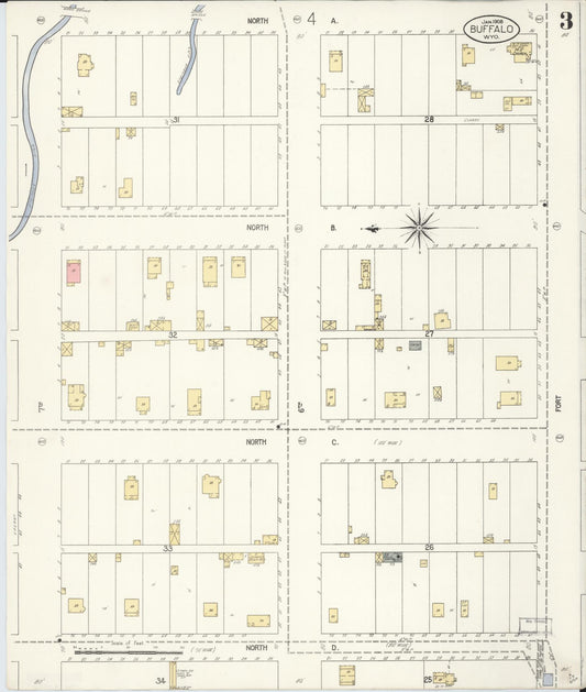 Sanborn Fire Insurance Map from Buffalo, Johnson County, Wyoming (1908), Sheet #0003 - Historic Sanborn Fire Insurance Map Print, vintage old map wall art, antique decor, genealogy gift, Wyoming Wyoming map
