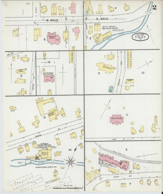 Sanborn Fire Insurance Map from Troy, Bradford County, Pennsylvania (1892), Sheet #0002 - Historic Sanborn Fire Insurance Map Print, vintage old map wall art, antique decor, genealogy gift, Pennsylvania Pennsylvania map