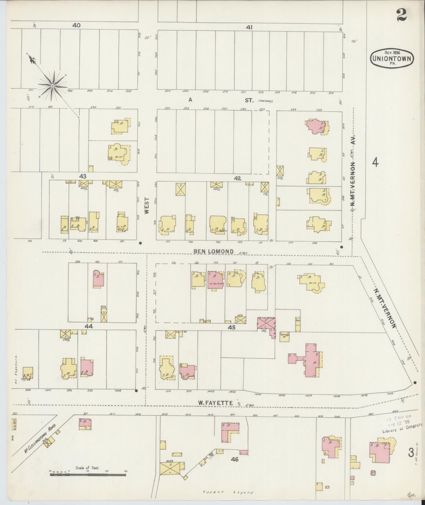 Sanborn Fire Insurance Map from Uniontown, Fayette County, Pennsylvania (1896), Sheet #0002 - Complete Map Set gallery image, historic Sanborn map, vintage wall art, Pennsylvania Pennsylvania
