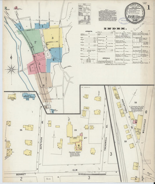 Sanborn Fire Insurance Map from New Milford, Litchfield County, Connecticut (1897), Sheet #0001 - Complete Map Set gallery image, historic Sanborn map, vintage wall art, Connecticut Connecticut